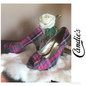 Classy Pink Plaid Pleated Peep Toe